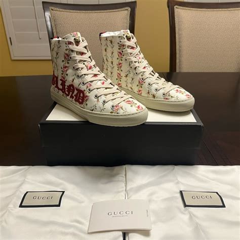 gucci white floral sneakers|gucci floral high top sneakers.